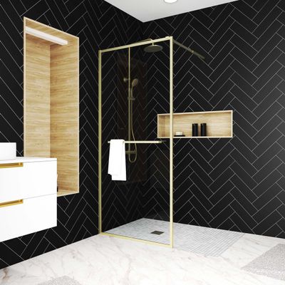 Paroi de douche à l'italienne 100x200 cm profilé or verre transparent 6 mm Golden Edge - AURLANE