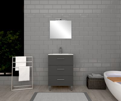 Meuble de salle de bains Volta 3 tiroirs L60 x H88 x P46 cm bois mélaminé gris