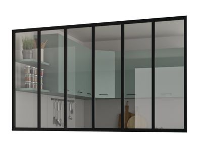 Verrière aluminium noir 6 carreaux vitrage verre clair l.201 x H.117 cm OPTIMUM