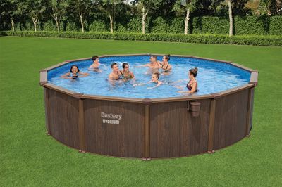 Piscine hors sol ronde tubulaire imitation bois Ø 550 cm hauteur 130 cm - BESTWAY