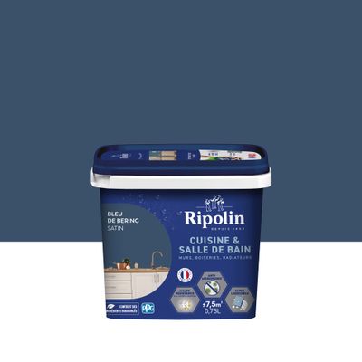 Peinture Cuisine & Bain Bleu de Bering satin 0,75 L - RIPOLIN