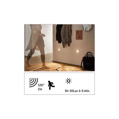 Spot LED encastrable mural avec détecteur de mouvement crépusculaire carré blanc- PAULMANN