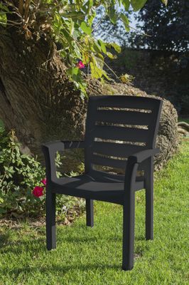 Fauteuil de jardin AMAZON polypropylène anthracite - GRANDSOLEIL