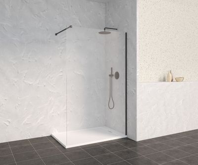 Paroi de douche à l'italienne 100x200 cm profilé noir verre transparent 8 mm Signature - OCEA