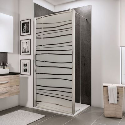 Paroi de douche à l'italienne avec déflecteur 100+30x190 cm profilé chrome verre sérigraphié mistral 5 mm NewStyle - SCHULTE