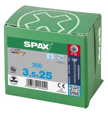 Vis inox tête fraisée T-star 3,5 x 25 mm par 200 SPAX