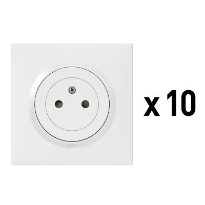 Prises 2 pôles + terre Dooxie affleurante blanc par 10 - LEGRAND