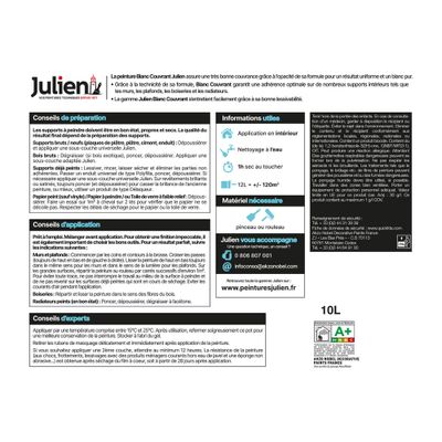 Peinture acrylique Couvrant blanc W mat 10 L - JULIEN