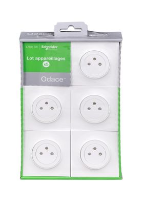5 prises affleurantes 2 pôles + terre complètes blanc - Odace 2011 SCHNEIDER ELECTRIC