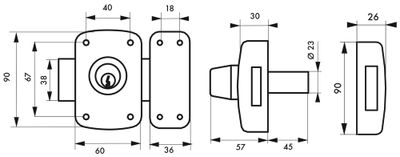 Verrou de porte Corvette à cylindre double 45 mm 3 clés THIRARD