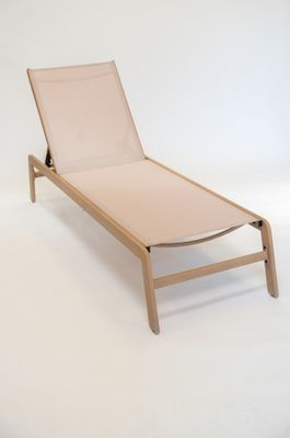 Bain de soleil aluminium imitation bois et coussin beige MONTANA - GIVEX
