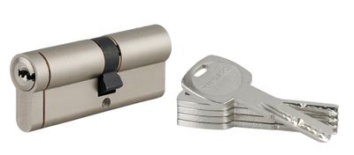 Cylindre de serrure double entrée 30 x 45 mm Transit 1 haute sécurité nickelé 4 clés THIRARD