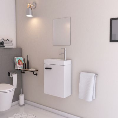 Lave-mains de salle de bains Sweet 41 x 50 x 22 cm MDF blanc + miroir 35 x 44 cm