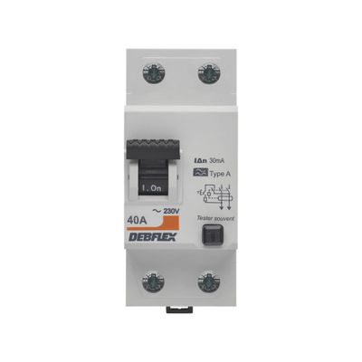 Interrupteur différentiel type A 40A 30mA 2 pôles bornes à vis - DEBFLEX