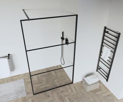 Paroi de douche à l'italienne 140x205 cm profilé noir verre transparent 6 mm Indus - OCEA
