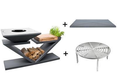 Brasero de cuisson G5 graphite avec plaque plancha, grille et couvercle de protection ARTISS