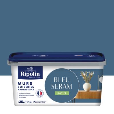 Peinture murs, boiseries et radiateurs bleu seram satin 2,5 L - RIPOLIN
