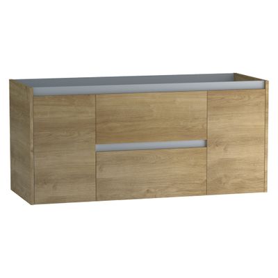 Caisson de salle de bains Thana 2 tiroirs 2 portes L120 x H55 x P45 cm panneau de particules chêne naturel