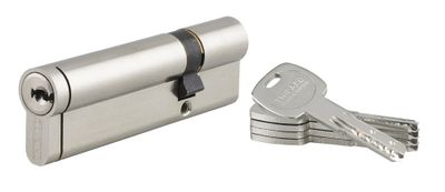 Cylindre de serrure double entrée débrayable 30 x 70 mm Transit 2 très haute sécurité nickelé 5 clés THIRARD