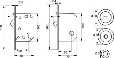 Serrure à crochet axe 50 mm rosaces rondes noires pour porte coulissante THIRARD