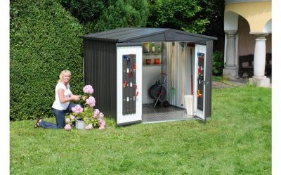 Abri de jardin en métal Europa 3.33 m² gris foncé Taille 3 BIOHORT Livraison à domicile incluse
