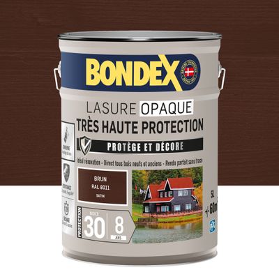 Lasure Opaque 8 ans ind 30 Brun RAL 8011 satin 5 L - BONDEX