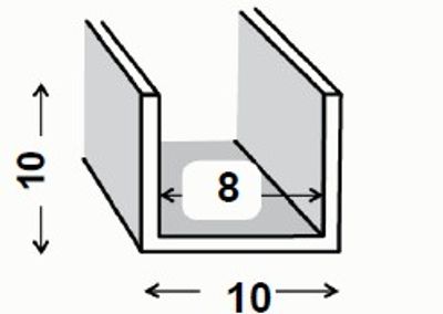 Profilé U aluminium brut 10 x 10 x 10 x 1 mm intérieur 8 mm 2 m CQFD