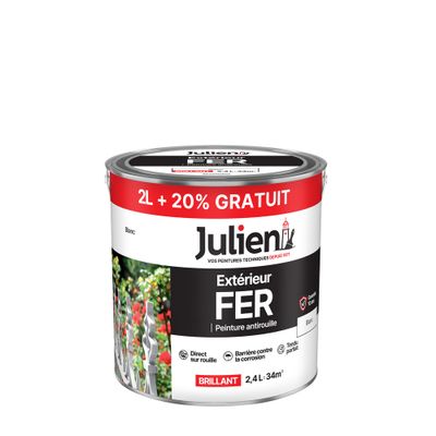 Peinture fer antirouille blanc brillant 2 L + 20 % gratuit - JULIEN