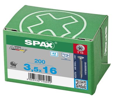 Vis inox tête fraisée T-star 3,5 x 16 mm par 200 SPAX