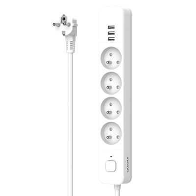 Multiprise avec interrupteur 4 prises + 3 USB-A 1,5m blanc - QUARX