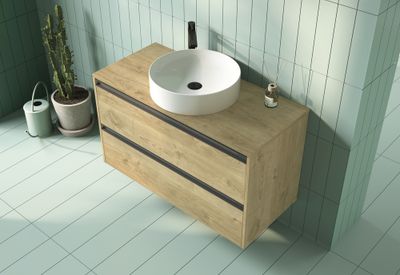 Plateau de salle de bains Thana avec renfort L100 x H1,6 x P46 cm panneau de particules chêne naturel