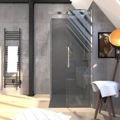 Accès d'angle coulissant 90x90x200 cm profilé chrome verre transparent 5 mm Rolling - AURLANE