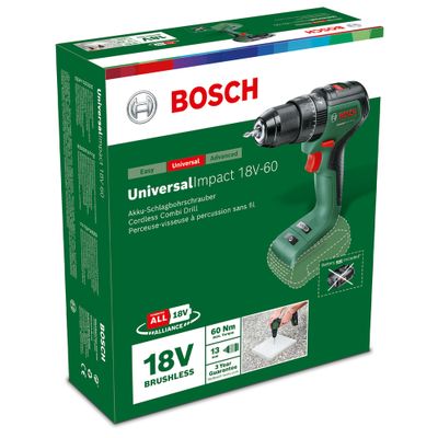 Perceuse à percussion sans fil 18 V UniversalImpact 18V-60 (Brushless, solo) - BOSCH