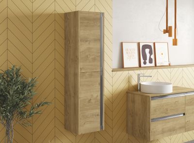 Colonne de salle de bains Thana 2 portes L35 x H140 x P32 cm panneau de particules chêne naturel