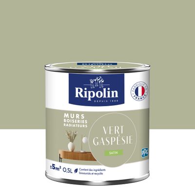 Peinture murs, boiseries et radiateurs vert gaspesie satin 0,5 L - RIPOLIN