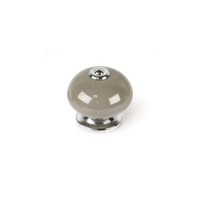 Bouton de meuble boule porcelaine acier gris diamètre 40 mm REI