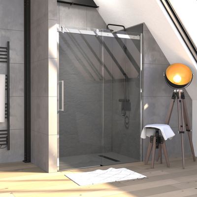 Porte de douche coulissante 140x200 cm profilé chrome verre transparent 8 mm Rolling - AURLANE