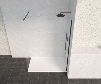 Paroi de douche à l'italienne 140x200 cm profilé noir verre transparent 8 mm Signature - OCEA