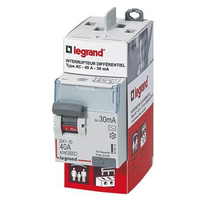 Interrupteur différentiel type AC 40A 30mA phase+neutre bornes à vis - DX3 LEGRAND