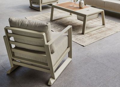 Salon de jardin PERTH aluminium crème avec glacière 4 places - PROLOISIRS