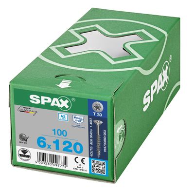 Vis inox tête fraisée T-star 6 x 120 mm par 100 SPAX