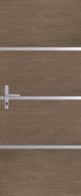 Rénovation porte intérieure - kit de 4 plaques autocollantes placage chêne moyen/profil alu - SPTD