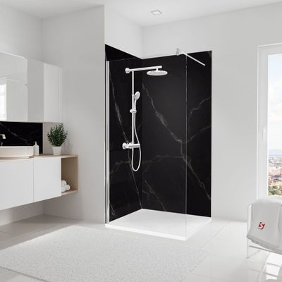 Panneaux muraux de douche 100x100x210 cm marbre de carrare noir DécoDesign Softtouch - SCHULTE