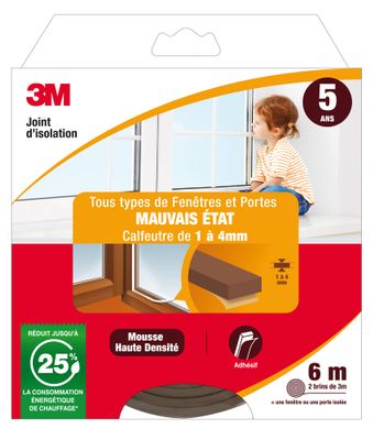 Joint d'isolation pour fenêtre et porte 6 m 1 à 4 mm Classique marron 3M