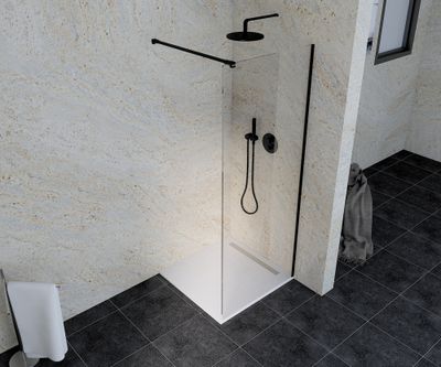 Paroi de douche à l'italienne 80x195 cm profilé noir verre transparent 6 mm Serenity - OCEA