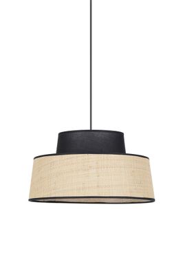 Suspension coton noir et raphia naturel E27 100W Ø38 cm MALLORCA - COREP
