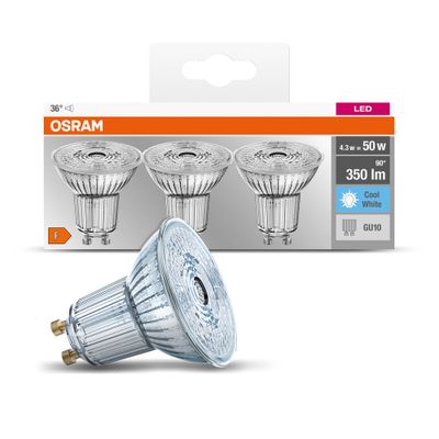 Lot de 3 ampoules LED spot GU10 4,3W = 350 lumens blanc neutre - Halopar 16 OSRAM