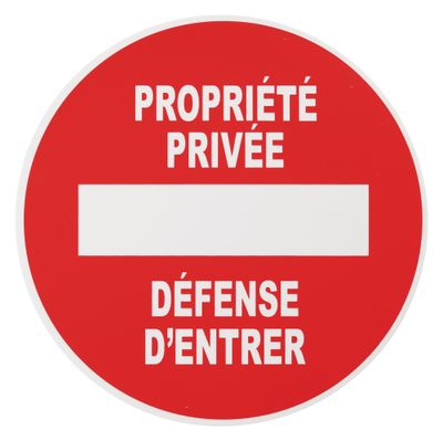 Plaque signalétique adhésive Propriété privée diamètre 180 mm THIRARD