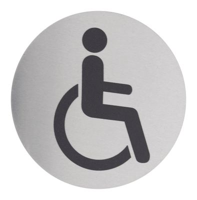 Plaque signalétique adhésive Handicapé diamètre 80 mm aluminium brossé THIRARD