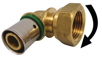 Coude à sertir femelle écrou libre 1/2 pour tube PER diamètre 16 mm